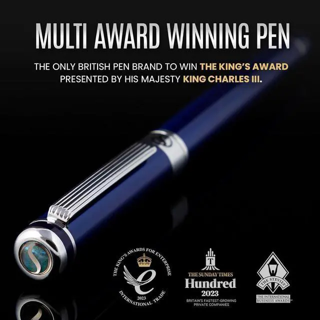 Alt view image 2 of 7 - Scriveiner Midnight Blue Fountain Pen - Stunning Luxury Pen with Chrome Appointments, Schmidt Nib (Fine), Best Pen Gift Set for Men & Women, Professional, Executive, Office, Nice Pens