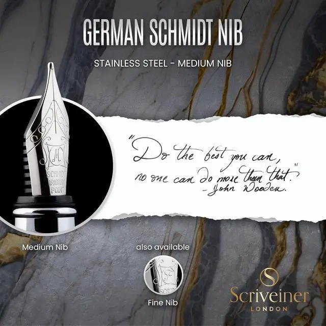 Alt view image 5 of 7 - Scriveiner Midnight Blue Fountain Pen - Stunning Luxury Pen with Chrome Appointments, Schmidt Nib (Medium), Best Pen Gift Set for Men & Women, Professional, Executive, Office, Nice Pens