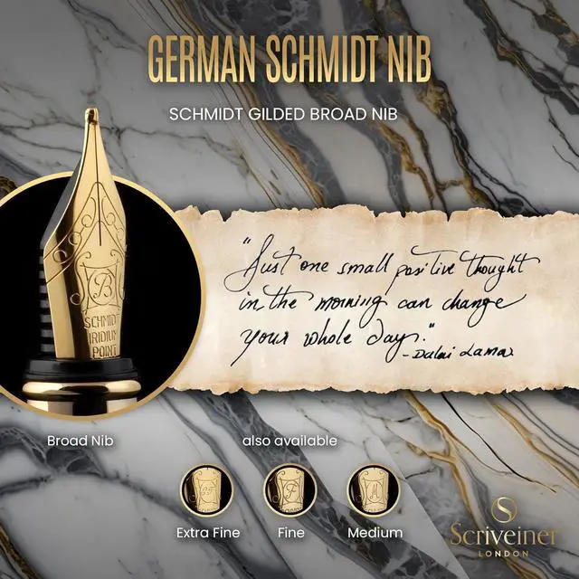 Alt view image 5 of 7 - Scriveiner Silver Chrome Fountain Pen - Stunning Luxury Pen, Real Gold Finish, Schmidt Gilded Nib (Broad), Best Gift Set for Men & Women, Professional, Executive Office, Nice Designer Pens
