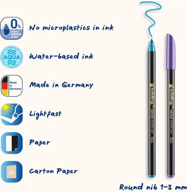 Alt view image 3 of 7 - edding 1200 Metallic Color Fiber Pen Set, 6-Colors