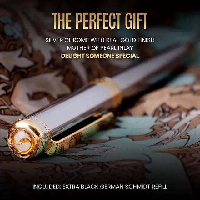 Alt view image 3 of 7 - Scriveiner Silver Chrome Rollerball Pen - Stunning Luxury Pen, Real Gold Plating, Schmidt Ink Refill, Best Roller Ball Pen Gift Set for Men & Women, Professional, Executive Office, Fancy Pens