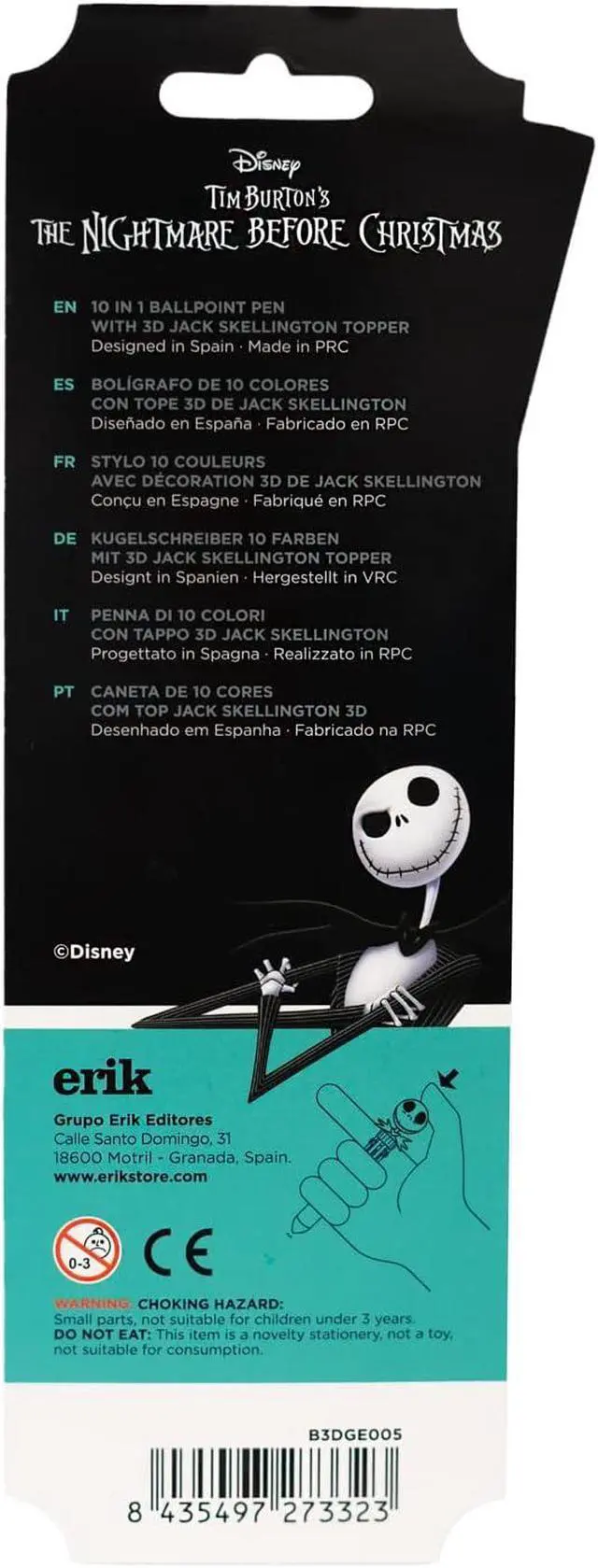 Alt view image 4 of 7 - Grupo Erik Disney Pen The Nightmare Before Christmas | 10 In 1 Ballpoint Pen With 3D Jack Skellington Topper, Multi Colour Pen | Nightmare Before Christmas Gifts, Disney Gifts