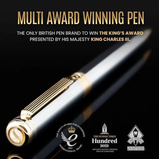 Alt view image 2 of 7 - Scriveiner Silver Chrome Ballpoint Pen - Stunning Luxury Pen, Real Gold Plating, Schmidt Black Refill, Best Ball Pen Gift Set for Men & Women, Professional, Executive, Office, Nice, Fancy Pens