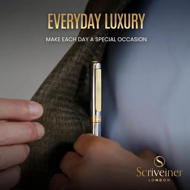 Alt view image 5 of 7 - Scriveiner Silver Chrome Ballpoint Pen - Stunning Luxury Pen, Real Gold Plating, Schmidt Black Refill, Best Ball Pen Gift Set for Men & Women, Professional, Executive, Office, Nice, Fancy Pens