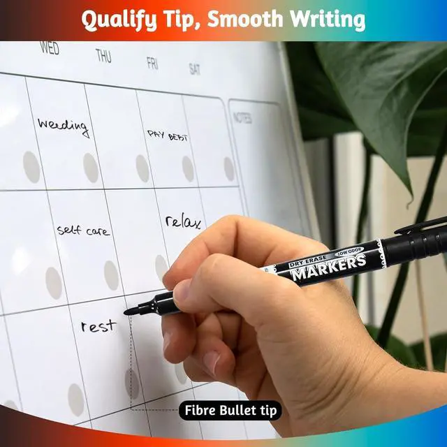 Alt view image 4 of 5 - SUQJOY Dry Erase Markers, Bullet Tip Whiteboard Markers, Low Odor Thick Dry Markers, 12 pack Assorted Colors for Kids/Teachers (12 Count 12 Colors)