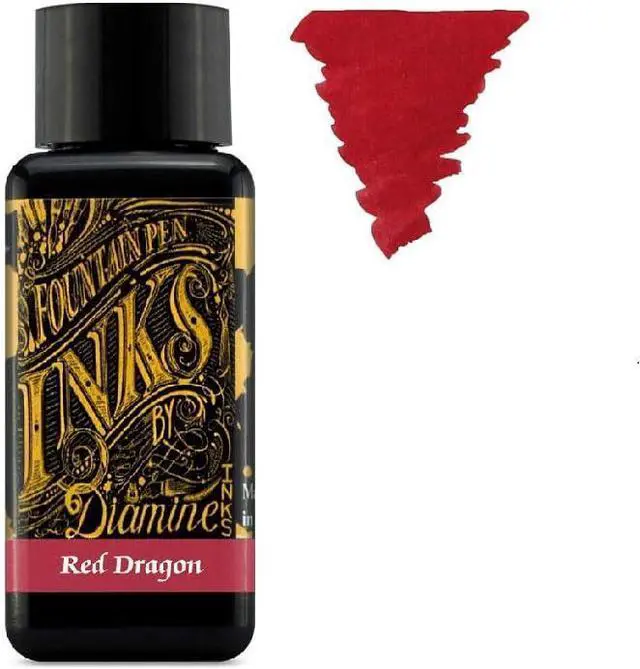 Alt view image 7 of 7 - Diamine - 30ml Fountain Pen Ink - Color Wheel - 6 Pack - Autumn Oak, Hope Pink, Jet Black, Ultra Green, Majestic Blue, Red Dragon