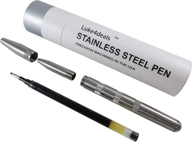Alt view image 5 of 5 - Solid Stainless Steel Pen - Machined Ballpoint Pen, Pocket Pens, Fine Point, Gel Ink, Made in the USA (Stainless Steel)