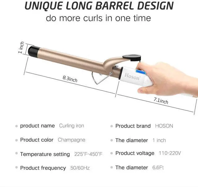 Alt view image 12 of 12 - 1 Inch Curling Iron Professional Ceramic Tourmaline Coating Barrel Hair Curler, LCD Dispaly with 9 Heat Setting(225°F to 450°F for All Hair Types, Glove Include)