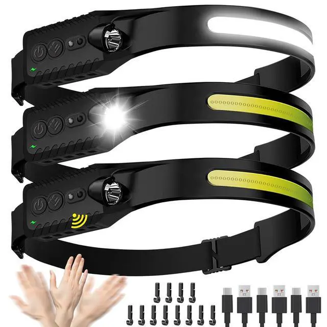 Alt view image 8 of 14 - Headlamp Rechargeable (3-Pack), LED Head Lamp Flashlight, 230° Wide Beam Headband Light, 400 Lumen Super Bright, USB-C Rechargeable Lightweight Headlight for Running, Fishing, Hiking, Camping