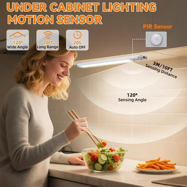Alt view image 9 of 14 - Under Cabinet Lighting Wireless, Rechargeable Motion Sensor Light Indoor, 3 Color Dimmable Closet Light Battery Operated with LED Power Display, Magnetic Under Counter Lights for Kitchen, Home (3Pack)