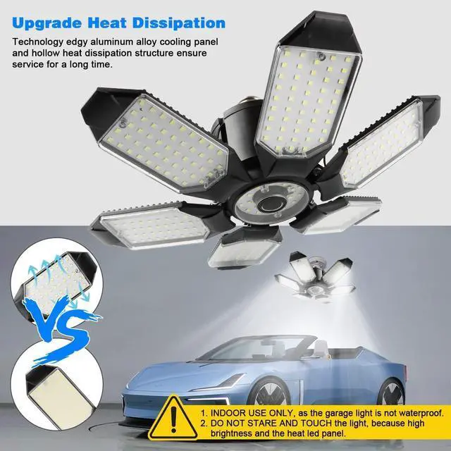 Alt view image 11 of 14 - Garage Lights - 2Pack Super Bright 32000LM LED Garage Ceiling Light 6500K LED Shop Light w/ 6 Deformable Panels Screw in E26/E27 Socket Light Bulbs for Workshop Storage Warehouse Attic