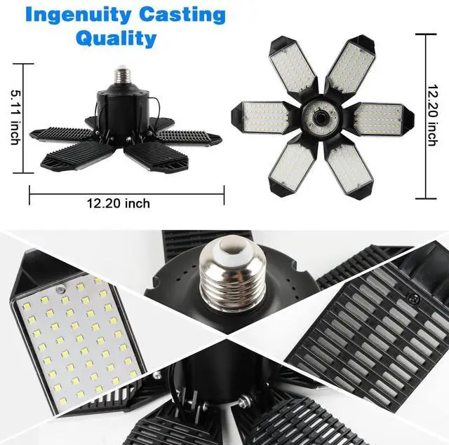 Alt view image 14 of 14 - Garage Lights - 2Pack Super Bright 32000LM LED Garage Ceiling Light 6500K LED Shop Light w/ 6 Deformable Panels Screw in E26/E27 Socket Light Bulbs for Workshop Storage Warehouse Attic