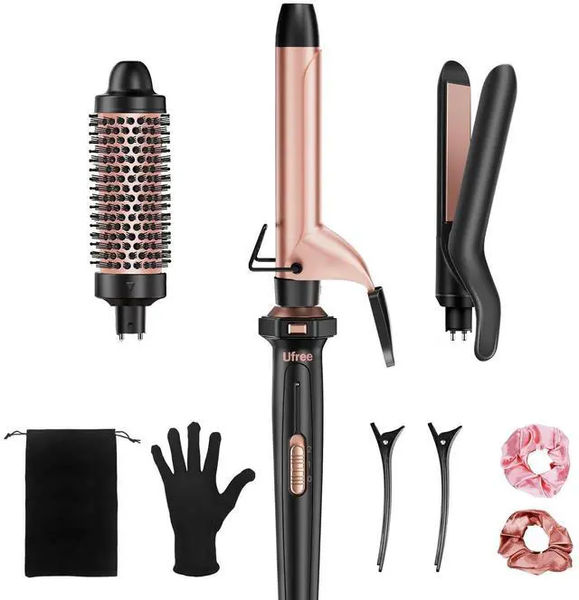 Alt view image 8 of 14 - 3 in 1 Curling Iron, Curling Wand Set with Thermal Brush Flat Iron Hair Straightener, Dual Voltage Wand Curler, Instant Heat Up Hair Curler, Include Protective Glove 2 Clips, Gifts for Women