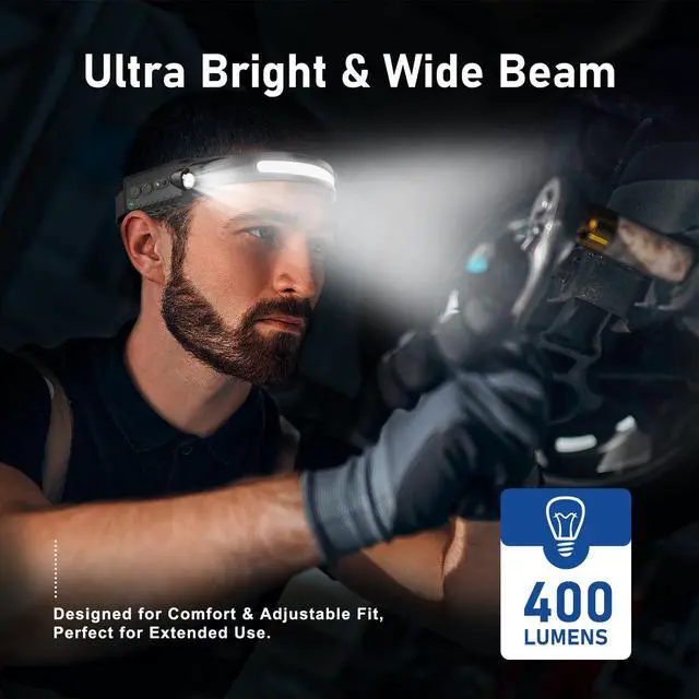 Alt view image 9 of 14 - Headlamp Rechargeable (3-Pack), LED Head Lamp Flashlight, 230° Wide Beam Headband Light, 400 Lumen Super Bright, USB-C Rechargeable Lightweight Headlight for Running, Fishing, Hiking, Camping