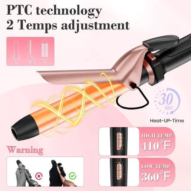 Alt view image 11 of 14 - 3 in 1 Curling Iron, Curling Wand Set with Thermal Brush Flat Iron Hair Straightener, Dual Voltage Wand Curler, Instant Heat Up Hair Curler, Include Protective Glove 2 Clips, Gifts for Women