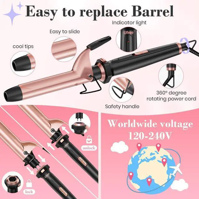 Alt view image 14 of 14 - 3 in 1 Curling Iron, Curling Wand Set with Thermal Brush Flat Iron Hair Straightener, Dual Voltage Wand Curler, Instant Heat Up Hair Curler, Include Protective Glove 2 Clips, Gifts for Women