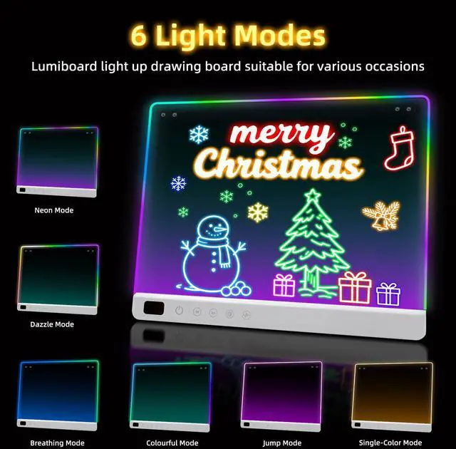 Alt view image 10 of 14 - Led Drawing Board with 13 Light Effects, 16" Rechargeable Glow Doodle LED Note Board with Colors, Neon Light Up Drawing Tablet Gifts for Kids for Easter Birthday Christmas Gift Ideas