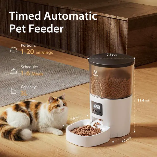 Alt view image 13 of 14 - Automatic Cat Feeders, 3L Timed Cat Dry Food Dispenser with Desiccant Bags, Dual Power Supply, Programmable Portion Size, 6 Meals, 20 Portions Per Day, Auto Pet Feeder for Cats and Small Dogs