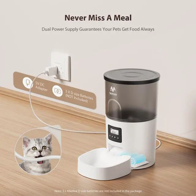 Alt view image 11 of 14 - Automatic Cat Feeders, 3L Timed Cat Dry Food Dispenser with Desiccant Bags, Dual Power Supply, Programmable Portion Size, 6 Meals, 20 Portions Per Day, Auto Pet Feeder for Cats and Small Dogs