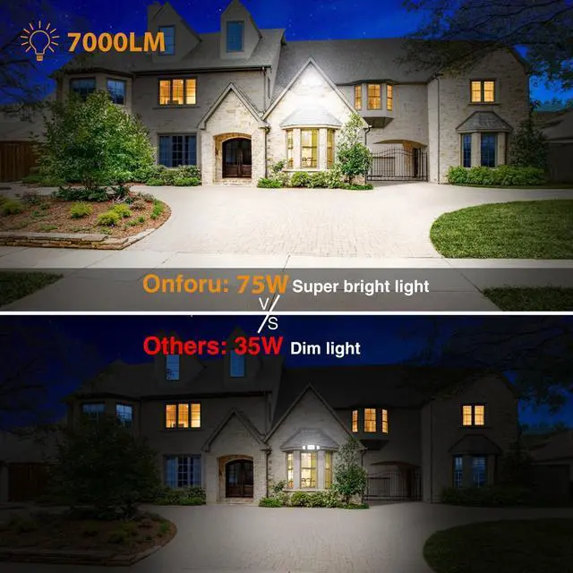 Alt view image 12 of 14 - 75W Flood Lights Outdoor, 7000LM Brightness Security Lights Switch Controlled, 3 Adjustable Heads, IP65 Waterproof, 6500K Wall Mount Exterior LED Flood Light
