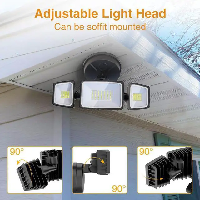 Alt view image 13 of 14 - 75W Flood Lights Outdoor, 7000LM Brightness Security Lights Switch Controlled, 3 Adjustable Heads, IP65 Waterproof, 6500K Wall Mount Exterior LED Flood Light