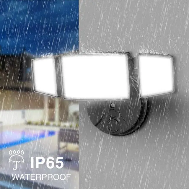 Alt view image 14 of 14 - 75W Flood Lights Outdoor, 7000LM Brightness Security Lights Switch Controlled, 3 Adjustable Heads, IP65 Waterproof, 6500K Wall Mount Exterior LED Flood Light