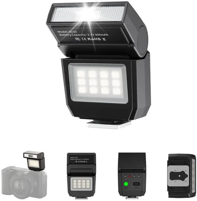 Alt view image 8 of 14 - SL03 Camera Mini Flash Speedlite with Video Light for Beginners Basic, GN8 6500K Flash 90° Angle Adjustable Compatible with Sony/Canon/Fuji/Nikon DSLR, Universal Single Contact Hot Shoe Mount