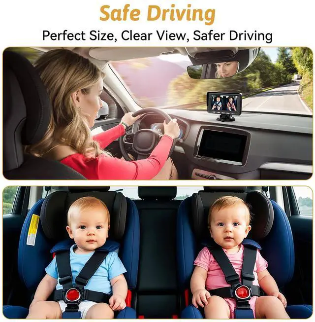 Alt view image 9 of 14 - Baby Car Camera for Backseat HD 1080P, 150° Wide Angle, Night Vision, Easy Installation, Adjustable LED Light, 4.3 LCD Display, Anti-Glare