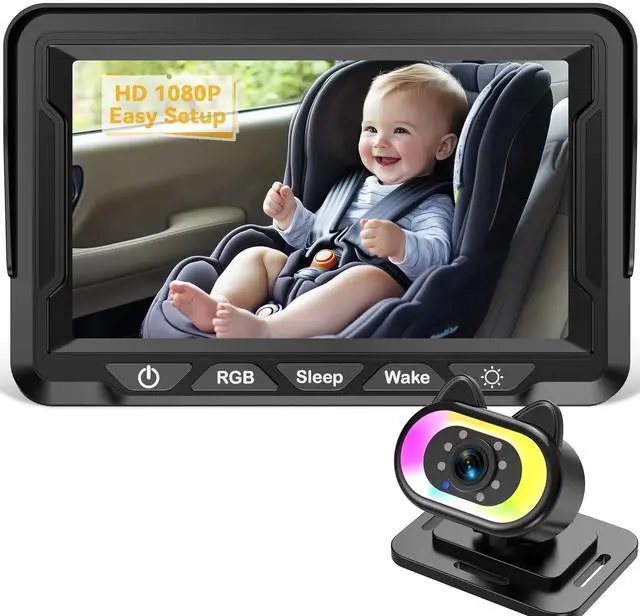Alt view image 8 of 14 - Baby Car Camera for Backseat HD 1080P, 150° Wide Angle, Night Vision, Easy Installation, Adjustable LED Light, 4.3 LCD Display, Anti-Glare
