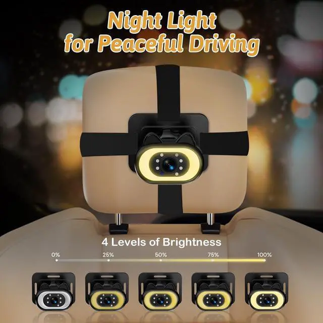 Alt view image 13 of 14 - Baby Car Camera for Backseat HD 1080P, 150° Wide Angle, Night Vision, Easy Installation, Adjustable LED Light, 4.3 LCD Display, Anti-Glare