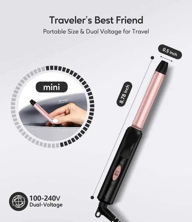 Alt view image 9 of 14 - Travel Size Curling Iron Dual Voltage 100-240V, Mini Curling Iron for Short Hair with 1/2 Inch Barrel, Ceramic Mini Hair Curler with Keratin & Argan Oil Infused, Travel Hair Curler with Storage Bag