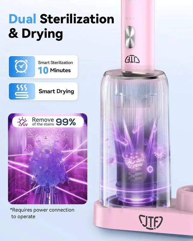 Alt view image 9 of 14 - Sonic Electric Toothbrush with UV Sanitizing & Drying: 5 Modes for Effective Yet Gentle Cleaning with 6 Brush Heads, Rinse Cup, Wireless Charging Base, Rechargeable for Daily Care, Home & Travel