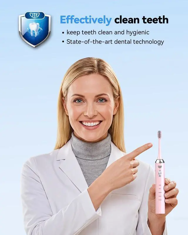 Alt view image 14 of 14 - Sonic Electric Toothbrush with UV Sanitizing & Drying: 5 Modes for Effective Yet Gentle Cleaning with 6 Brush Heads, Rinse Cup, Wireless Charging Base, Rechargeable for Daily Care, Home & Travel