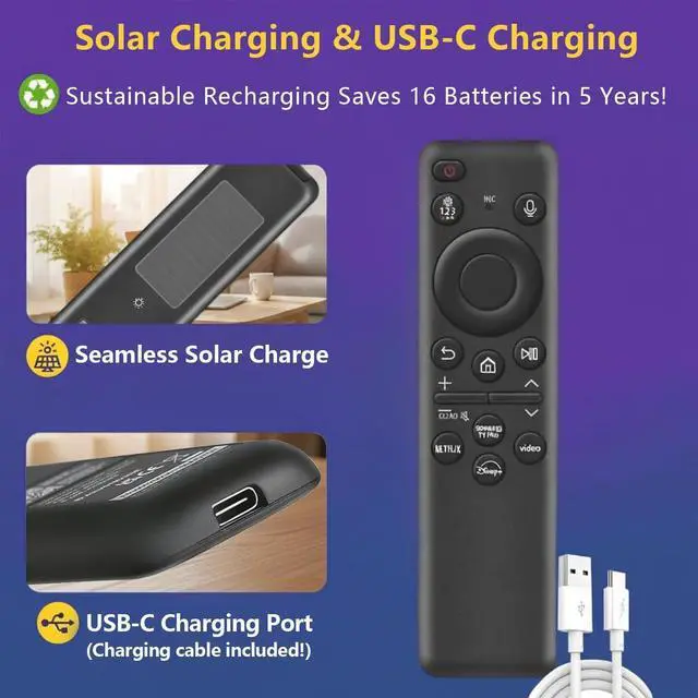 Alt view image 10 of 14 - Rechargeable Voice Remote for Smart TVs, Replacement for 20192025 TV Remote Control with Solar Charging and Voice Search. 2-Year Warranty.