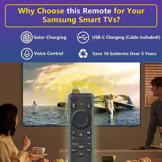Alt view image 11 of 14 - Rechargeable Voice Remote for Smart TVs, Replacement for 20192025 TV Remote Control with Solar Charging and Voice Search. 2-Year Warranty.