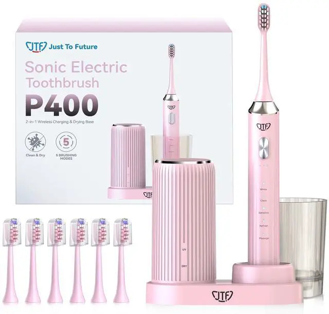 Alt view image 8 of 14 - Sonic Electric Toothbrush with UV Sanitizing & Drying: 5 Modes for Effective Yet Gentle Cleaning with 6 Brush Heads, Rinse Cup, Wireless Charging Base, Rechargeable for Daily Care, Home & Travel