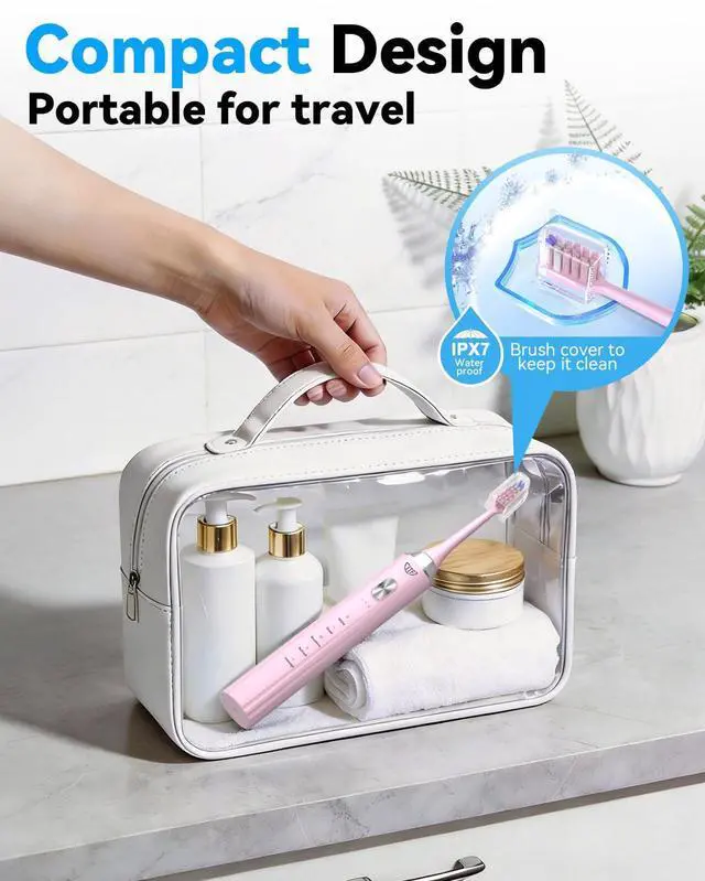 Alt view image 13 of 14 - Sonic Electric Toothbrush with UV Sanitizing & Drying: 5 Modes for Effective Yet Gentle Cleaning with 6 Brush Heads, Rinse Cup, Wireless Charging Base, Rechargeable for Daily Care, Home & Travel