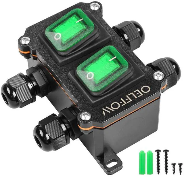 Main image of Waterproof On Off Toggle Switch Double Switch with Green Light Rocker Button Inline Cord Switch DPST AC/DC 20A-125V,16A-250V,30A-24V,35A-12V, IP66 4 Exit