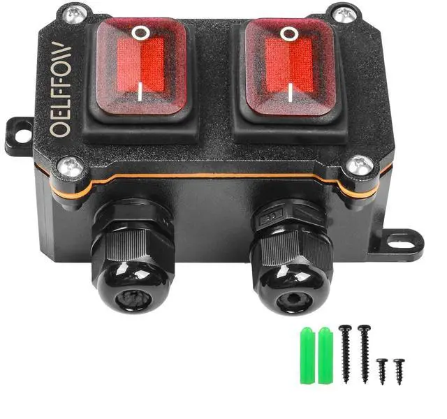 Main image of Waterproof On Off Toggle Switch Double Switch/Outlet with Red Light Rocker Button Inline Cord Switch DPST AC/DC 20A-125V,16A-250V,30A-24V,35A-12V, IP66
