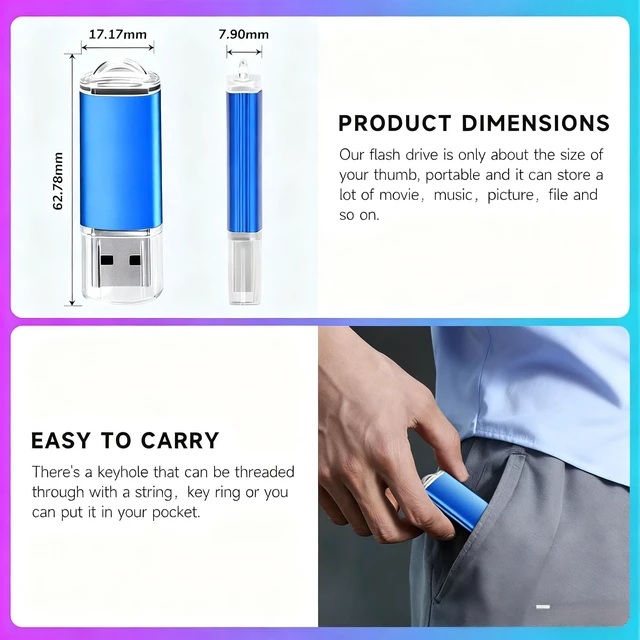 Alt view image 4 of 6 - 10 pack gift usb flash drives 64GB 2.0 Colorful Thumb Drives Bulk Set, Bulk USB Memory Stick with Protective Cap, Portable Data Storage for School Office Photo Music Plug and Play