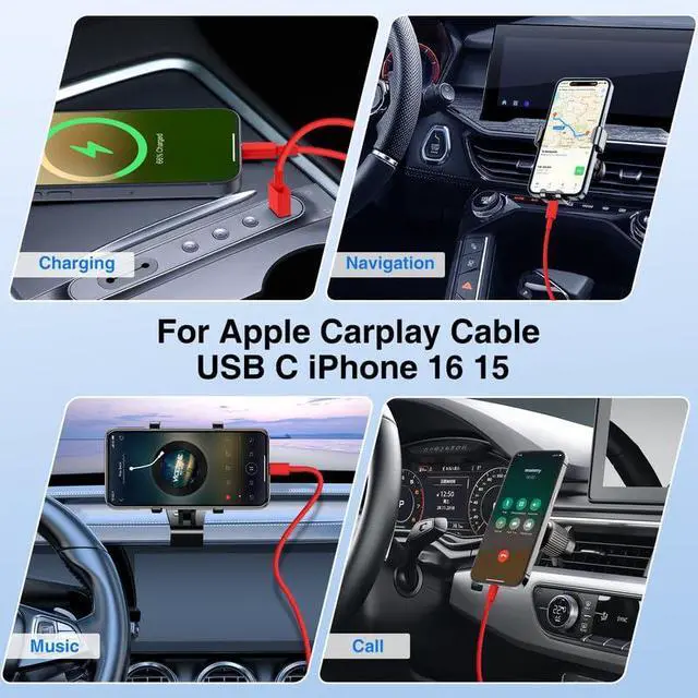 Alt view image 3 of 7 - USB C Car Charger for iPhone 17 16 15 Pro Max, 40W Dual Port USB-C & USB-A Car Fast Charging Adapter, 2X3FT C to C Cable & A to C Carplay Cable for iPhone 17 16 15 Series/iPhone Air, iPad, Samsung-Red