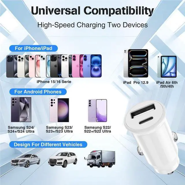 Alt view image 7 of 7 - USB C Car Charger for iPhone 17 16 15 Pro Max, 40W Dual Port USB-C & USB-A Car Fast Charging Adapter, 2X3FT C to C Cable & A to C Carplay Cable for iPhone 17 16 15 Series/iPhone Air, iPad, Samsung-Red