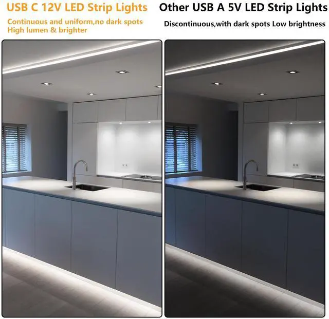 Alt view image 4 of 7 - USB C 12V LED Strip Lights 16.4ft, Bright Under Cabinet Lighting for Kitchen, TV Backlight & RV Camper, Flexible Tape Light for 3D Printer & Desk