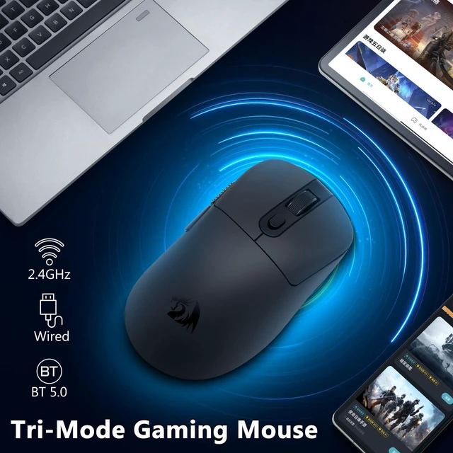 Alt view image 5 of 7 - Wireless Gaming Mouse, 58g Lightweight, Black | 12,000 DPI, Tri-Mode 2.4G/Bluetooth/USB-C, PAW3311 Sensor, 75Hr Battery Mice with 6 Programmable Buttons for PC/Mac