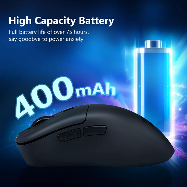 Alt view image 7 of 7 - Wireless Gaming Mouse, 58g Lightweight, Black | 12,000 DPI, Tri-Mode 2.4G/Bluetooth/USB-C, PAW3311 Sensor, 75Hr Battery Mice with 6 Programmable Buttons for PC/Mac