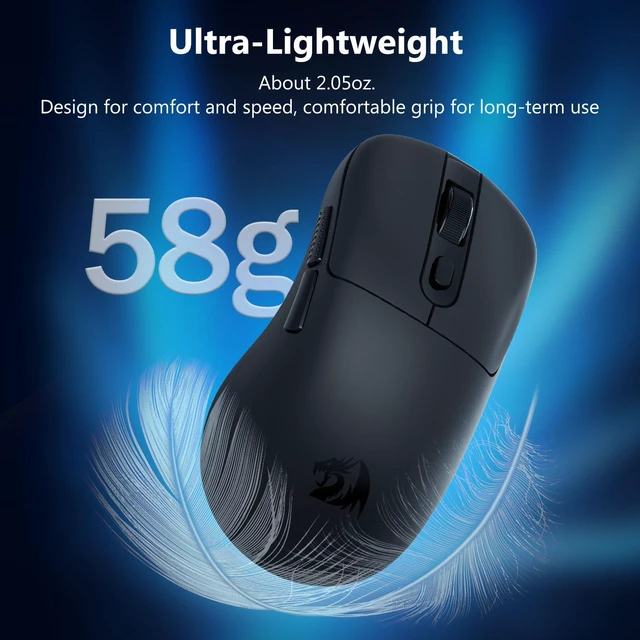 Alt view image 3 of 7 - Wireless Gaming Mouse, 58g Lightweight, Black | 12,000 DPI, Tri-Mode 2.4G/Bluetooth/USB-C, PAW3311 Sensor, 75Hr Battery Mice with 6 Programmable Buttons for PC/Mac