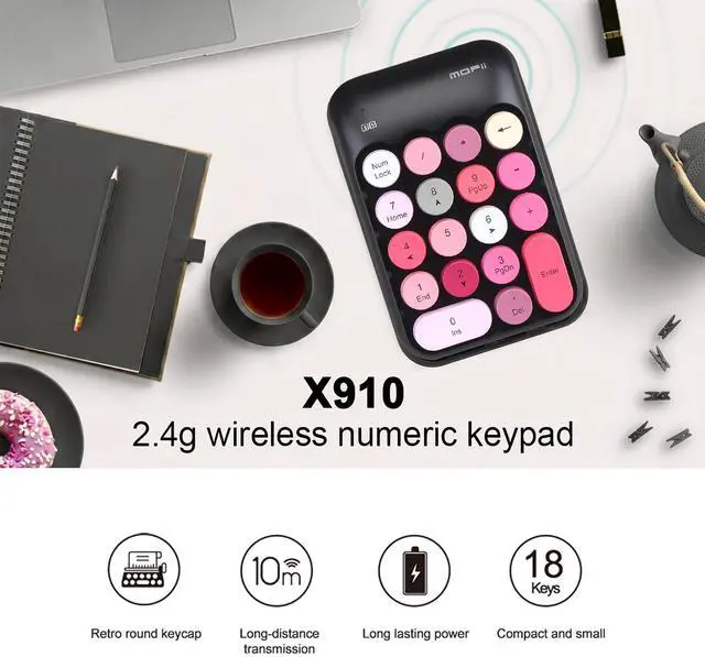 Alt view image 2 of 7 - Cute Wireless Number Keypad with 2.4G USB Receiver, 18 Colorful Round Keys Numpad, Portable Financial Accounting Numeric Keyboard, Suitable for PC, Laptop (Black)