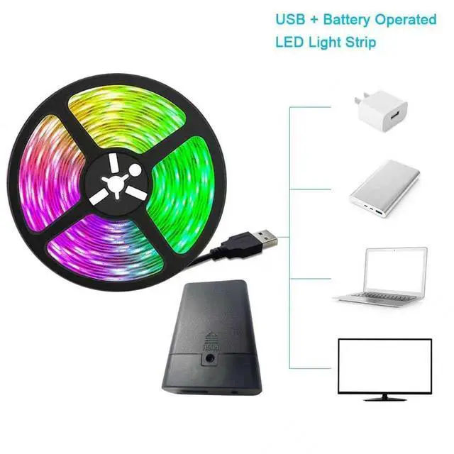 Alt view image 3 of 7 - Two Sets 13.2ft Battery Powered LED Strip Lights, RGB Color Changing LED Lights with 3-Key Controller, AA Battery Operated Flexible Light Strip for Bedroom, TV Backlight, Closet, Camping(2)
