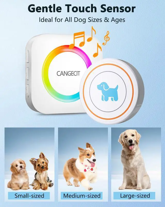 Alt view image 2 of 7 - Dog Door Bell for Potty Training to Go Outside, Wireless Doggie Doorbell for Dogs, Puppy Training Bell with Touch Button, IP65 Waterproof, 1000ft Range, 55 Chimes & Adjustable Volume (1 Button-White)