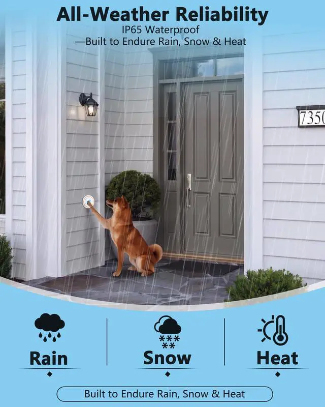 Alt view image 5 of 7 - Dog Door Bell for Potty Training to Go Outside, Wireless Doggie Doorbell for Dogs, Puppy Training Bell with Touch Button, IP65 Waterproof, 1000ft Range, 55 Chimes & Adjustable Volume (1 Button-White)